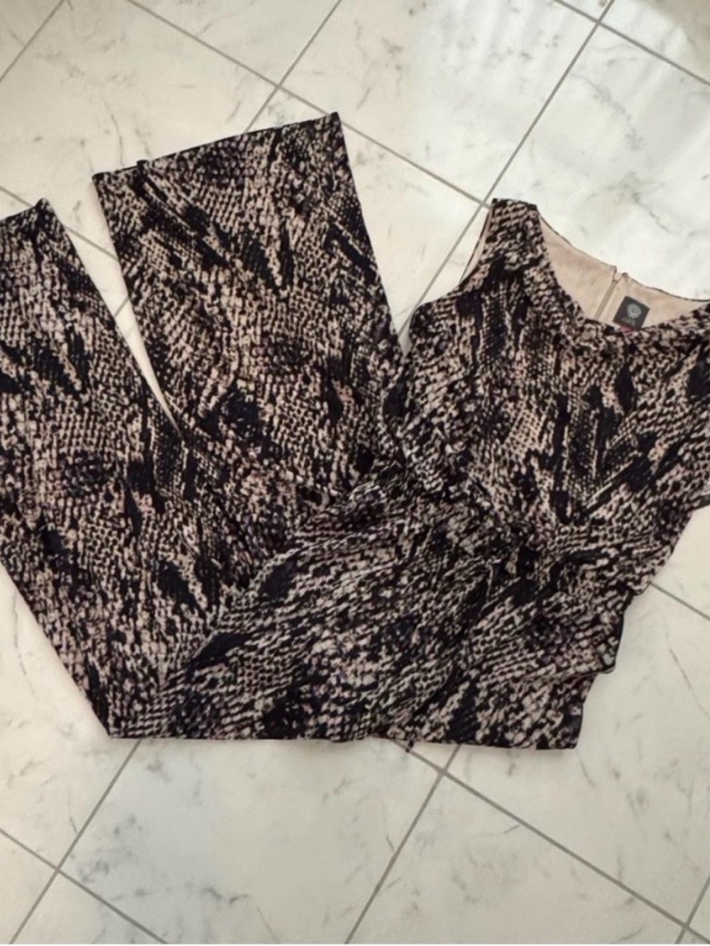 Vince Camuto Snake print Black and Cream Patterned Jumpsuit NWT